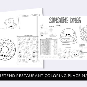 Tapete de lugar de restaurante imprimible, página para colorear para niños, descarga digital de Diner, descarga instantánea de juego de simulación