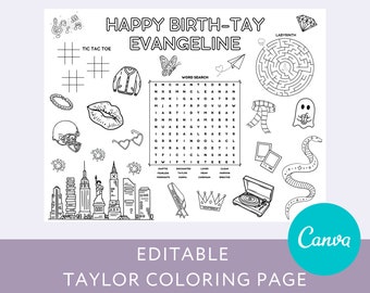 Personalized Taylor Coloring Book, Editable Birthday Coloring Pages Printable, Adult Coloring Pages, The Eras Concert Party, Taylor Merch