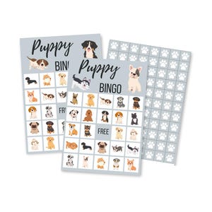 Imprimable jeu de BINGO pour chiot, chien mignon à télécharger, téléchargement immédiat pour fête d'anniversaire d'enfants, fête pour animaux de compagnie, soirée jeux en famille, adoption de chiot