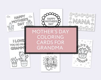 Mothers Day Cards, Kids Coloring Card, Printable Greeting Card, Blank Card for Grandma, Handmade Card, Happy Mothers Day Craft Download