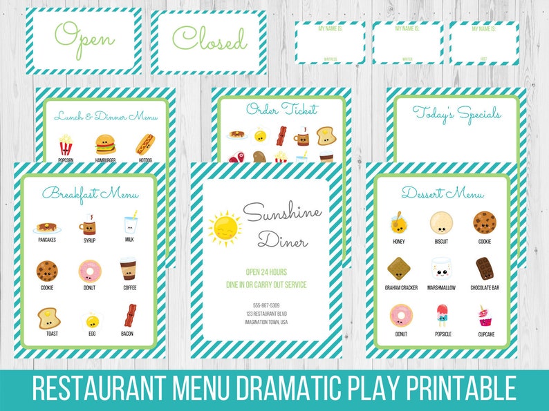 Pretend Restaurant Preschool Printables Menu Instant - Etsy