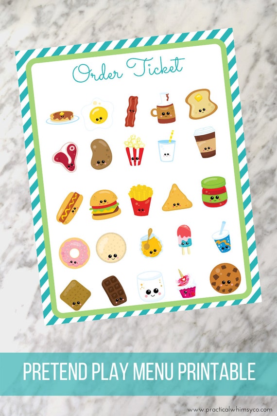 Kids Printable Restaurant Menu Pretend Role Play Menu