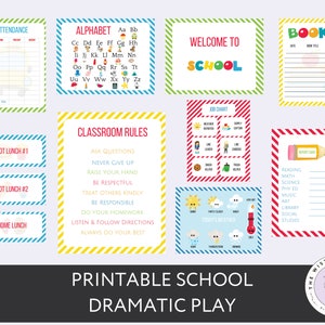Printable School Dramatic Play for Kids, Classroom Pretend Play Digital Download, Teacher, Preschool Curriculum, School Report, Toddler