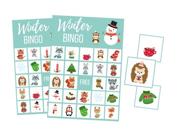 Printable Winter BINGO Game, Holiday Play Date Digital Download, Seasonal Instant Download, Kids Birthday Party Game, Family Game Night