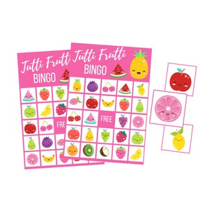 Afdrukbare Tutti Frutti BINGOkaarten, Kid Birthday Party Digital Download Game, Girl Instant Download, Fruit Party, Tweede verjaardag