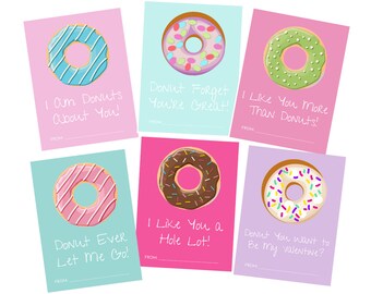 Donut Valentines Day Card for Kids, Sprinkles Printable Valentines Cards for School