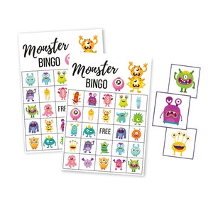 Druckbare Monster BINGO Spiel, junge Geburtstagsparty digitaler Download, Alien Sofort Download, Kleinkind, Vorschule, Familienspielabend