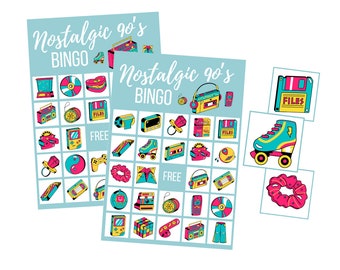 90s BINGO Game Printable, Retro Party Game Digital Download, 90s Bachelorette Party Instant Download, Decades Birthday Party, 90s aesthetic