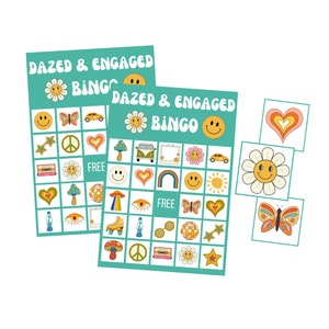 Juego de BINGO aturdido y comprometido imprimible, Groovy, Retro Bachelorette Party Games, Smiley Face, 70s Disco Game Descarga instantánea, Ducha nupcial
