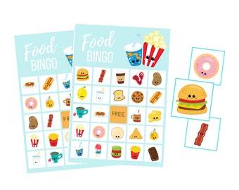 Printable Food BINGO Game, Restaurant Digital Download for Kids, Birthday Party Instant Download, Go Together, Family Game Night Activity