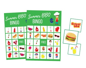 Printable Summer BINGO Game, Backyard BBQ Game Cards, Pool Party Digital Download, Family Reunion Instant Download, Barbeque Picnic