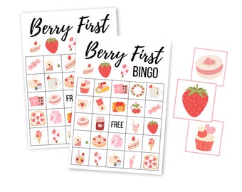 Berry First Birthday BINGO, 1st Birthday Party Games Printable, Strawberry Shortcake Digital Download, Birthday Girl Instant Download