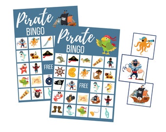 Pirate BINGO Card Game for Kids, Printable Birthday Party Game, 1st Birthday Boy, Baby Shower Digital Download, Sea Turtle Instant Download