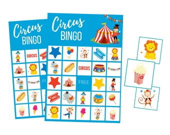 Printable Circus BINGO Game, Clown Instant Download, Animal Digital Download, Kid Birthday Party, Preschool, Toddler, Carnival