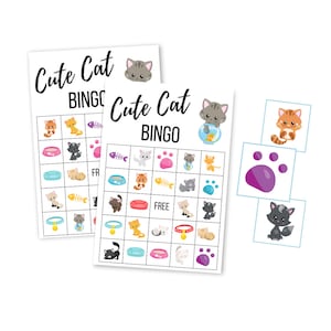 Jeu de BINGO chat imprimable, chat mignon en téléchargement numérique, téléchargement immédiat pour fête d'anniversaire d'enfants, fête d'animaux de compagnie, soirée jeux en famille, baby shower
