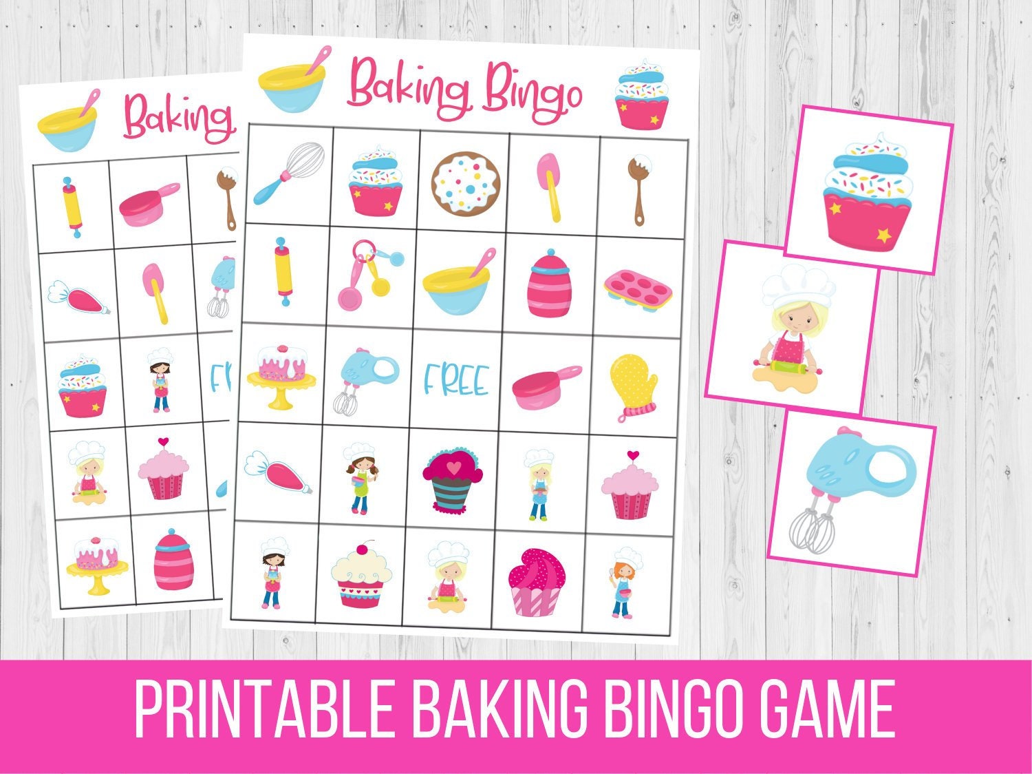 Printable Baking BINGO Game, Girl Birthday Party Digital Download, Kids