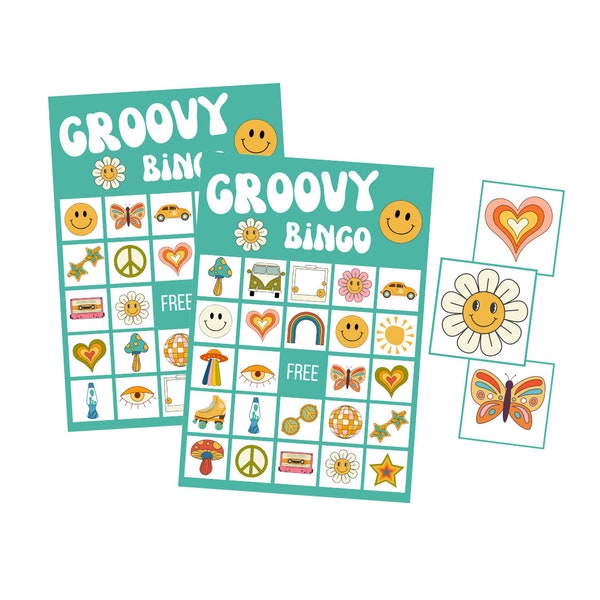 Groovy BINGO Game Printable, Dazed and Engaged, Retro Bachelorette Party Games, Groovy One, Smiley Face, 70s Disco Game Instant Download