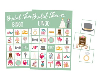 Printable Bridal Shower BINGO Cards, Wedding Digital Download Game, Kids Party Activity, Cute Mint Theme