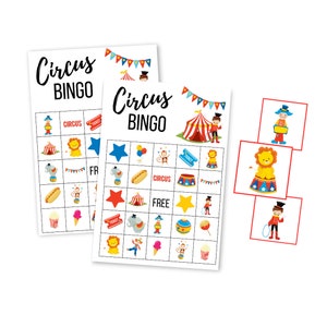 Circusbingospel afdrukbaar, clown direct downloaden, digitale download, Kid Birthday Party Game, kleuterschool, peuter, carnavalsfeest