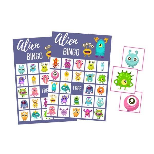 Printable Alien BINGO Cards, Outer Space Birthday Party Digital Download, Monster Instant Download, Exterritorial Preschool, Toddler