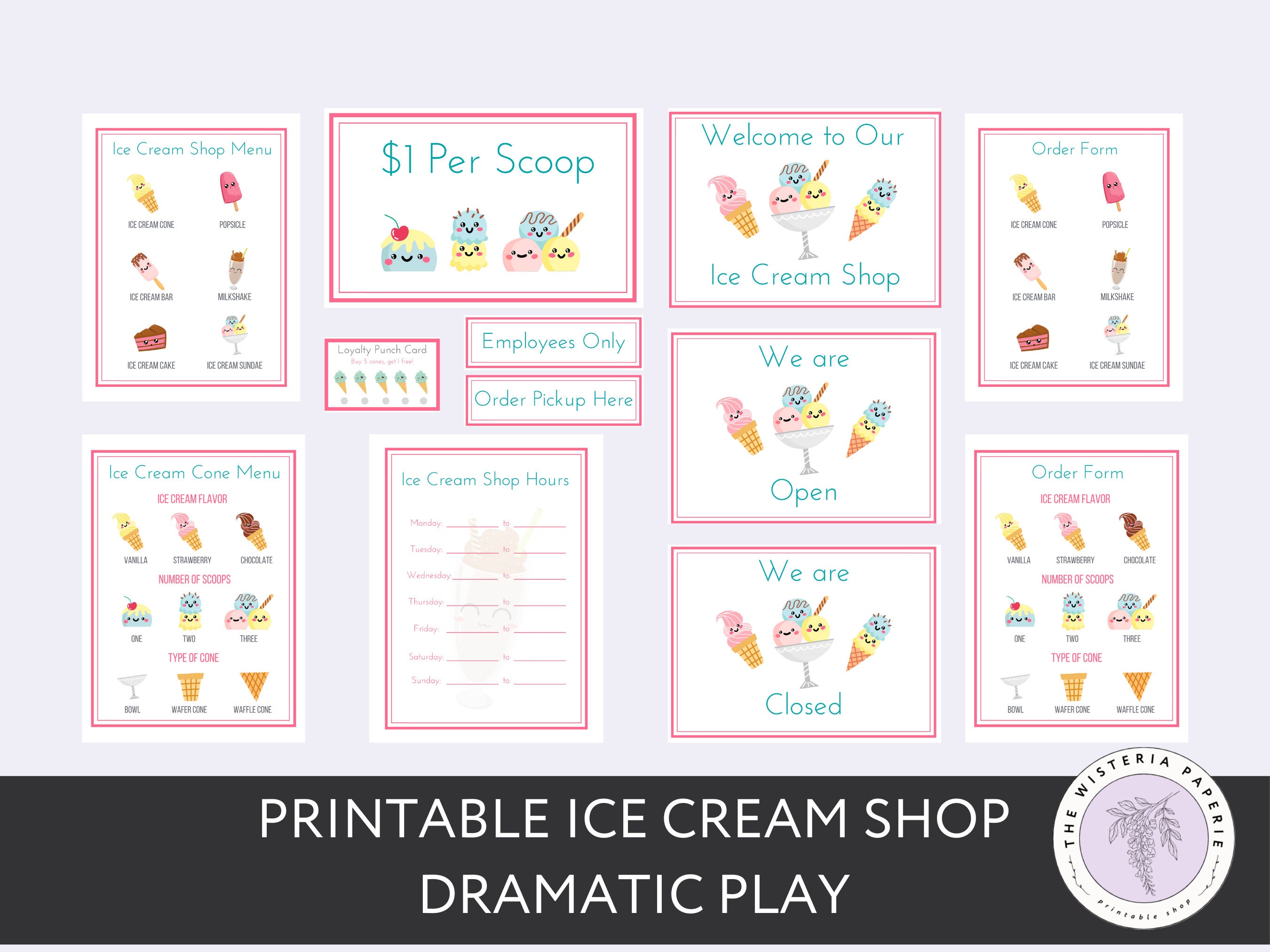 Printable Ice Cream Shop Pretend Play for Kids, Sweet Dramatic Play