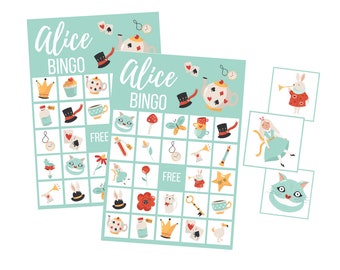 Alice in Wonderland BINGO Game for Kids, Printable Bingo Digital Download, Wonderland Birthday Party, Instant Download, Tea Party