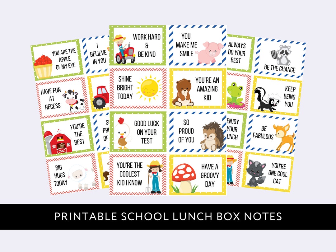 Printable Farm Animal Lunch Box Notes for Kids, Barnyard Digital