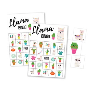 Druckbare Lama BINGO Spiel, Geburtstagsfeier digitaler Download, sofortiger Download, Alpaka BINGO Karten, Kinder Kakteen-Geburtstagsfeier, Baby-Dusche