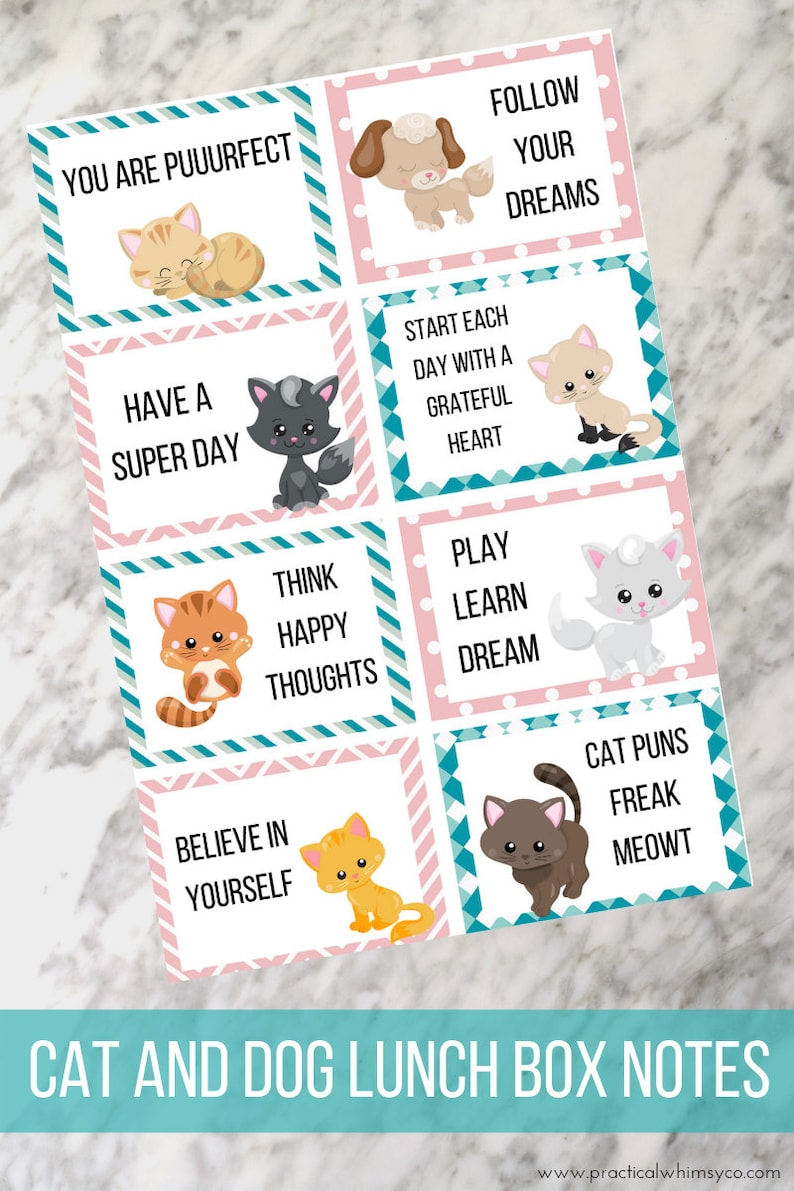 Affirmation Cards Printable, Kids Daily Affirmation, Positive Affirmation Cards, Lunchbox Notes, Encouragement Cards, Cat Lover, Dog Lover image 3