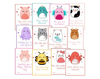 Squish Valentines Day Card for Kids, Printable Animal School Valentine, Instant Download, Direct Download, Class Valentine Party, Homeschool