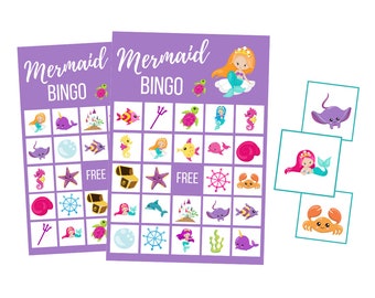 Mermaid BINGO Game, Kawaii Ocean Instant Download, Under the Sea Digital Download, Oneder The Sea, Printable Little Mermaid Birthday Party