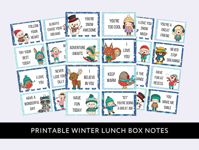 Printable Winter Lunch Box Notes for Kids Seasonal Digital Etsy Australia