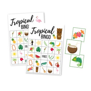 Juego de BINGO tropical, Descarga digital Flamingo, Descarga instantánea Hawaii Luau, Boda imprimible, Ducha nupcial, Baby Shower, Fiesta de cumpleaños