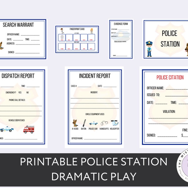 Printable Police Station Dramatic Play for Kids, Pretend Play Digital Download, Preschool Instant Download, Homeschool Curriculum, Toddlers