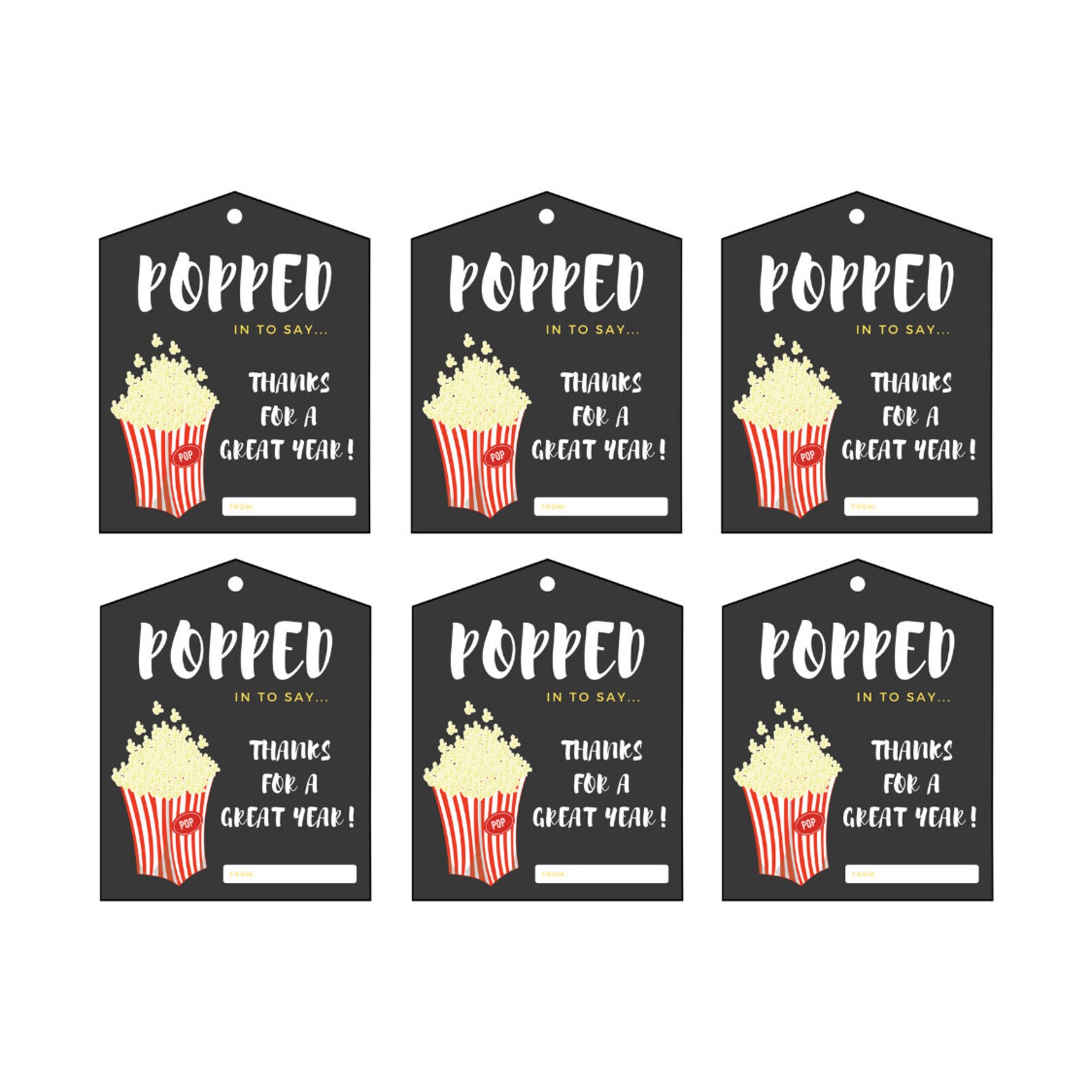 Teacher Appreciation Gift Favor Tags Popcorn Thank You Card Etsy