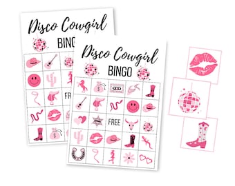 Disco Cowgirl BINGO Cards, Last Disco Bachelorette Party Game, Printable Girl Birthday Party, Disco Ball, Space Cowgirl, Lets Go Girls