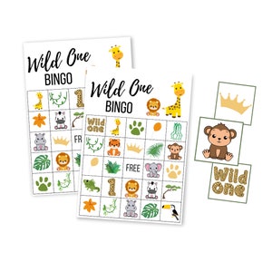 Jogo Wild One BINGO para impressão, download digital da primeira festa de aniversário, download instantâneo de animais da selva, primeiro aniversário, atividades infantis, Safari