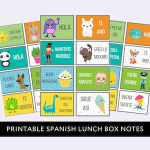 Carte di affermazione spagnola stampabili, Espanol Kids Affermazione quotidiana, Affermazione positiva, Note al sacco per il pranzo, Carte di incoraggiamento, Bilingue