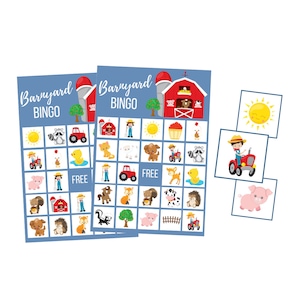 Printable Barnyard BINGO Game, Down on the Farm Digital Download, Farm Animals Instant Download, Boy Birthday Party, Farmer BINGO cards