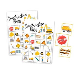 Bouw BINGO-kaarten, afdrukbare vrachtwagens digitale download, Boy Birthday Party Instant Download, eerste verjaardag, kleuterschoolactiviteiten