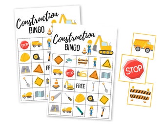 Construction BINGO Cards, Printable Trucks Digital Download, Boy Birthday Party Instant Download, First Birthday, Preschool Kids Activities