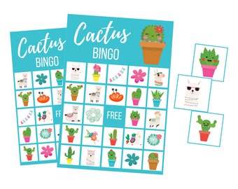 Printable Cactus BINGO Game, Fiesta Birthday Party Digital Download, Llama Instant Download, Succulent Kids Activity, Family Game Night