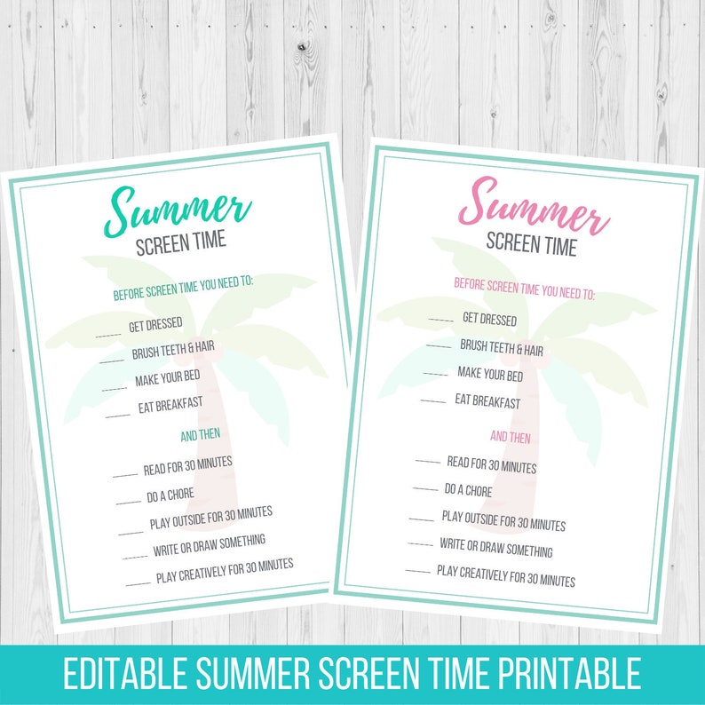 Editable Summer season Exhibit Period Regulations Printable graphic regarding Screen Time Rules Printable named Editable Summer season Display Season Tips Printable