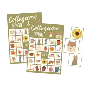 Cottagecore-bingokaarten, Cottage Core-esthetiek, paddestoelafdrukbaar partyspel, natuur digitale download, herfst instant download, herfst