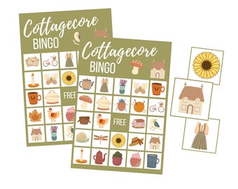 Cottagecore BINGO Cards, Cottage Core Aesthetic, Mushroom Printable Party Game, Nature Digital Download, Cozy Instant Download