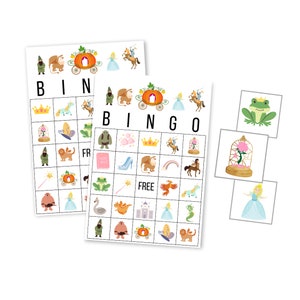 Juego de cartas Princess BINGO, Juego de fiesta del Castillo de Cenicienta, Descarga digital Érase una vez, Descarga instantánea Belle, Primer cumpleaños, 1a fiesta