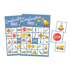 Afdrukbare constructie BINGOkaarten, verjaardagsfeestje digitaal downloadspel, jongen Instant Download, kleuterschool, peuter, familiespelavond