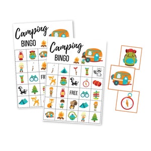 Jogo de camping BINGO, download digital de verão para impressão, download instantâneo de atividades infantis, diversão ao ar livre em família, reunião de família, festa de aniversário