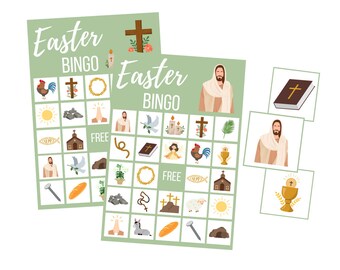 Easter BINGO Party Game, Christian Printable, Religious Digital Download, Resurrection Story Instant, Sunday School, Church Game