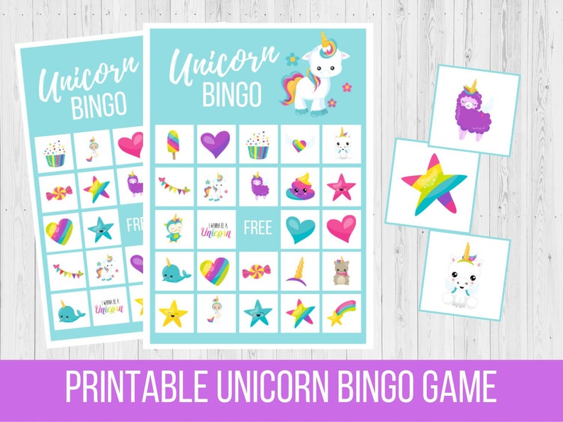 rainbow unicorn party printables 1st birthday bingo cards
